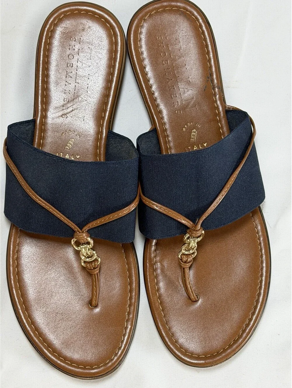 Italian Shoemakers Women's Sandals with Navy Strap and Brown Sole Size 9